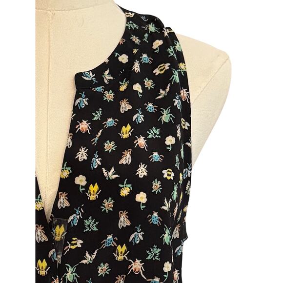 Joie Silk Sleevless Faux Wrap Ruffle Blouse Bees Flowers Honeybees Summer Light - Picture 4 of 11